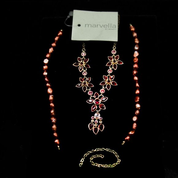 REDESIGNED MARVELLA by MONET DEEP GARNET RED RHINESTONE FLOWER NECKLACE -JNFPCR1 - Picture 4 of 6